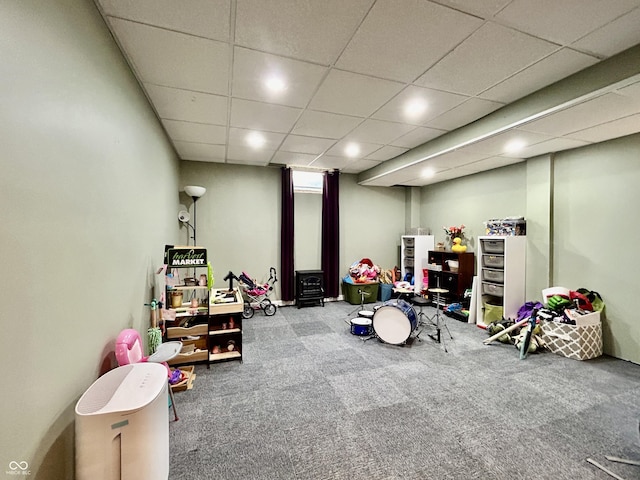 419 N 14th Ave, Beech Grove, IN 46107 - recreation room with carpet floors, a paneled ceiling, and recessed lighting