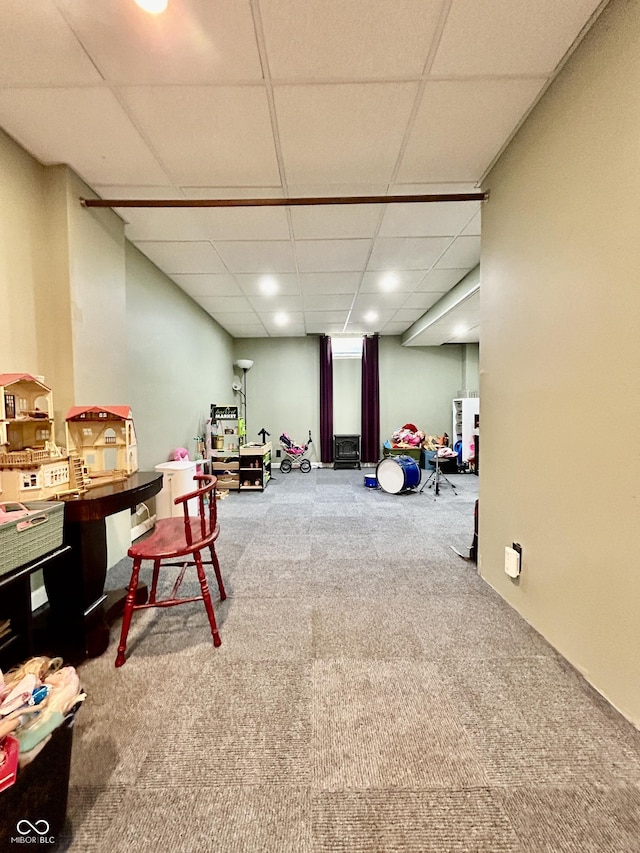 419 N 14th Ave, Beech Grove, IN 46107 - recreation room with a paneled ceiling, carpet flooring, and recessed lighting