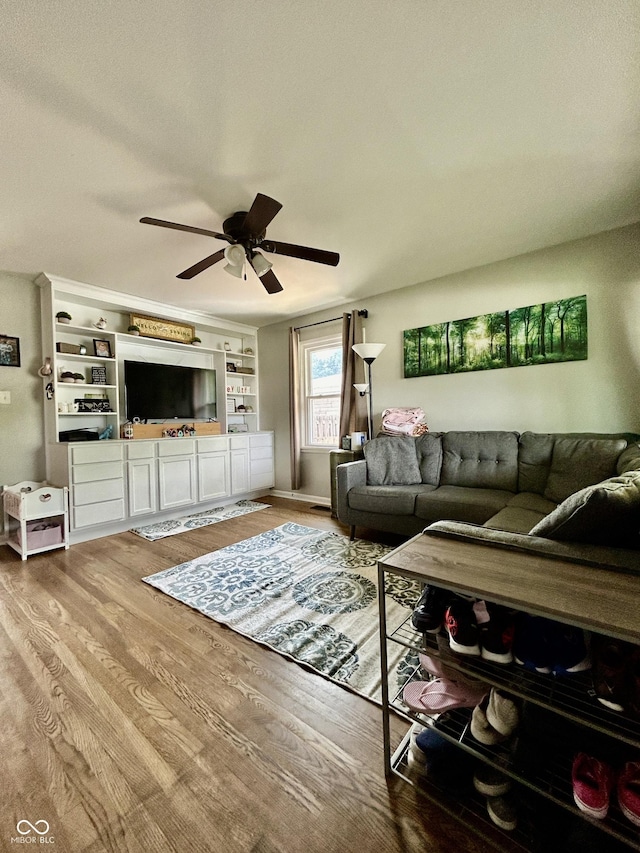 419 N 14th Ave, Beech Grove, IN 46107 - living room with ceiling fan and wood finished floors