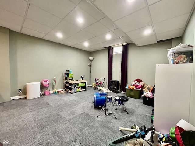 419 N 14th Ave, Beech Grove, IN 46107 - recreation room with recessed lighting, a drop ceiling, and carpet