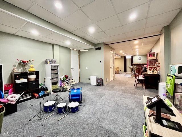 419 N 14th Ave, Beech Grove, IN 46107 - rec room featuring carpet floors, a paneled ceiling, and recessed lighting