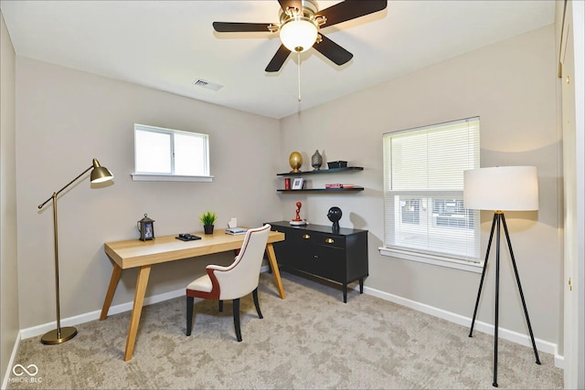2026 Spruce St, Indianapolis, IN 46203 - office space with light colored carpet, ceiling fan, and baseboards
