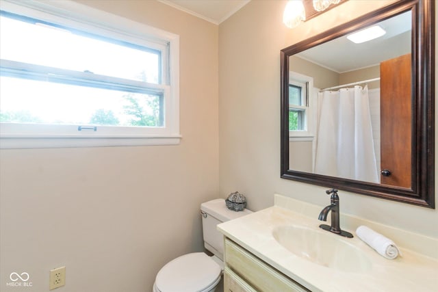 7223 Marla Dr, Indianapolis, IN 46256 - full bathroom with vanity, plenty of natural light, crown molding, and curtained shower