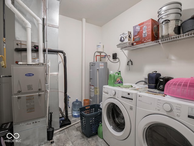 9001 Fitzgerald Dr, Indianapolis, IN 46239 - laundry room featuring electric water heater, independent washer and dryer, and heating unit