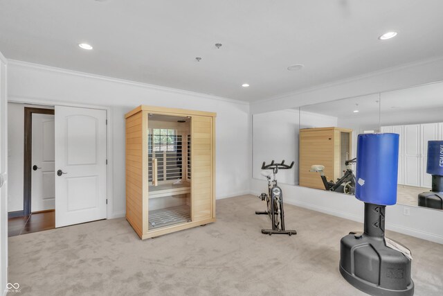 10471 Winghaven Dr, Noblesville, IN 46060 - workout room featuring crown molding, recessed lighting, and carpet floors