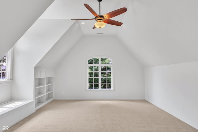 10471 Winghaven Dr, Noblesville, IN 46060 - additional living space featuring built in features, carpet, lofted ceiling, and a ceiling fan