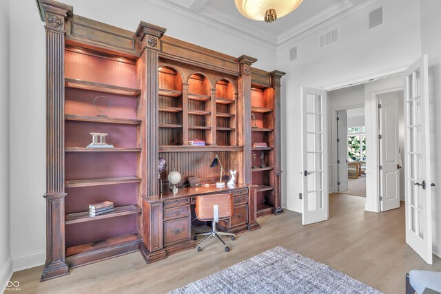 10471 Winghaven Dr, Noblesville, IN 46060 - office area featuring french doors, wood finished floors, and crown molding