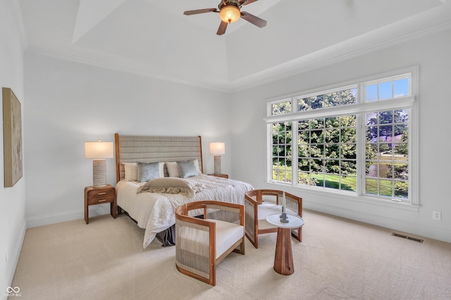 10471 Winghaven Dr, Noblesville, IN 46060 - carpeted bedroom with a raised ceiling, ornamental molding, and ceiling fan