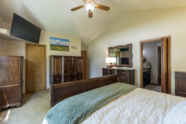 421 Kingsway Ct, Mooresville, IN 46158 - carpeted bedroom featuring lofted ceiling and ceiling fan