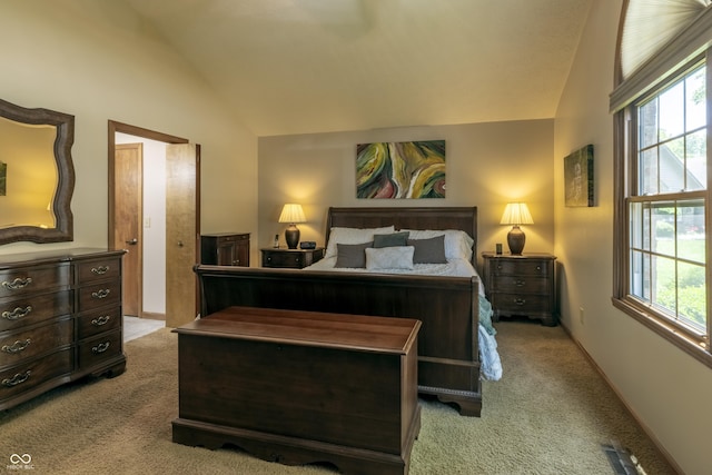 421 Kingsway Ct, Mooresville, IN 46158 - bedroom with vaulted ceiling, carpet, and multiple windows