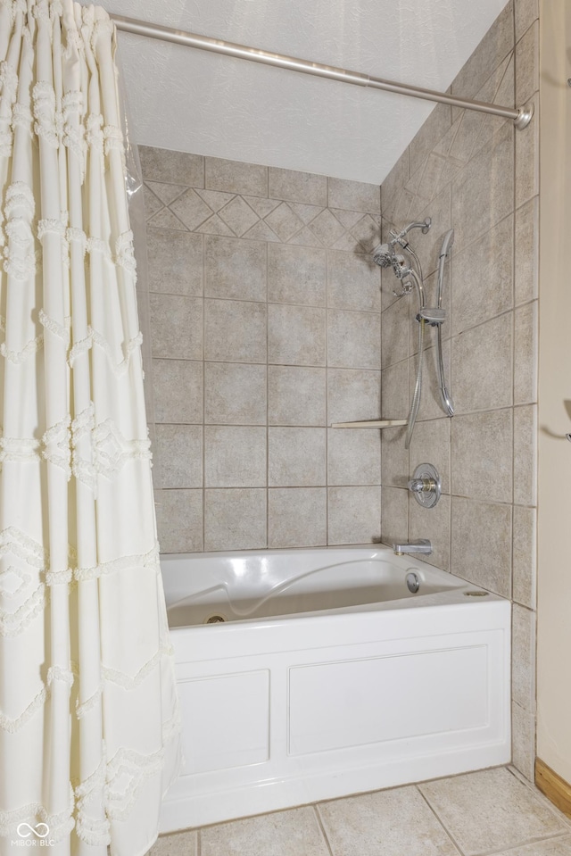 421 Kingsway Ct, Mooresville, IN 46158 - bathroom featuring shower / bath combo with shower curtain and tile patterned floors
