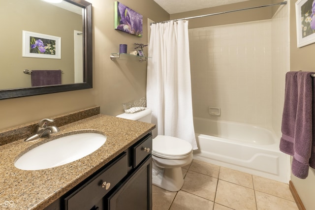 421 Kingsway Ct, Mooresville, IN 46158 - full bathroom featuring vanity, shower / bathtub combination with curtain, toilet, and tile patterned floors