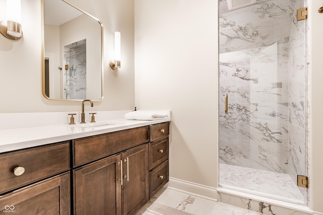 13346 W Sherbern Dr, Carmel, IN 46032 - bathroom with marble finish flooring, a marble finish shower, and vanity