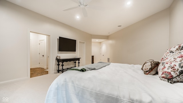 13346 W Sherbern Dr, Carmel, IN 46032 - bedroom featuring carpet floors, recessed lighting, and a ceiling fan