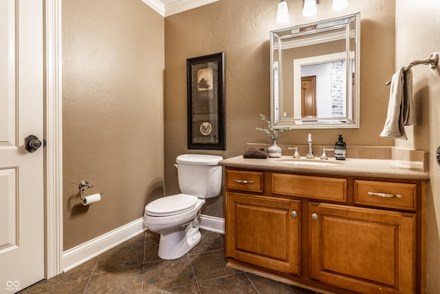 13346 W Sherbern Dr, Carmel, IN 46032 - bathroom with vanity, ornamental molding, and tile patterned flooring