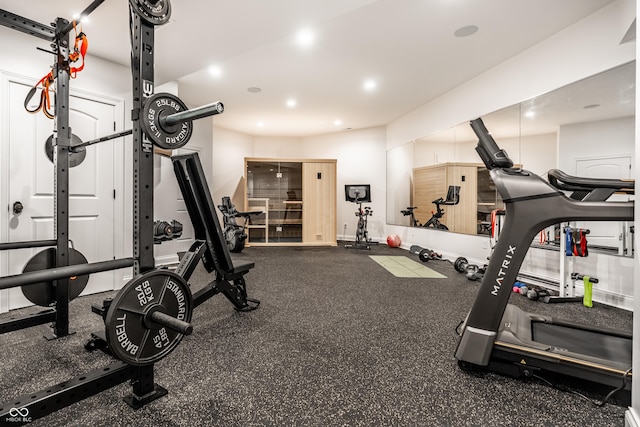 13346 W Sherbern Dr, Carmel, IN 46032 - exercise area with recessed lighting and baseboards