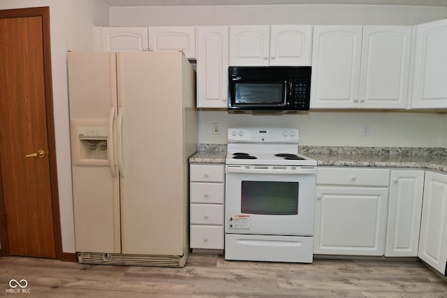 1411 Mimosa Ct, Greenfield, IN 46140 - kitchen with white appliances, white cabinets, and light wood-type flooring