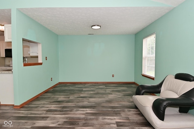 1411 Mimosa Ct, Greenfield, IN 46140 - living area featuring dark wood finished floors and a textured ceiling