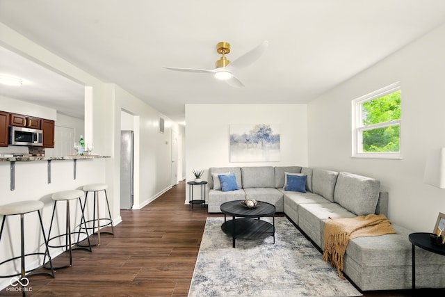 1513 S Rural St, Indianapolis, IN 46203 - living room featuring dark wood finished floors and ceiling fan