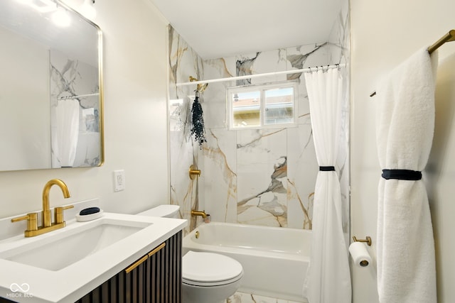 1513 S Rural St, Indianapolis, IN 46203 - bathroom with toilet, shower / bathtub combination with curtain, and vanity