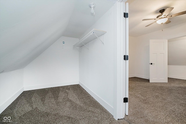 1038 W 33rd St, Indianapolis, IN 46208 - walk in closet featuring vaulted ceiling, carpet floors, and ceiling fan