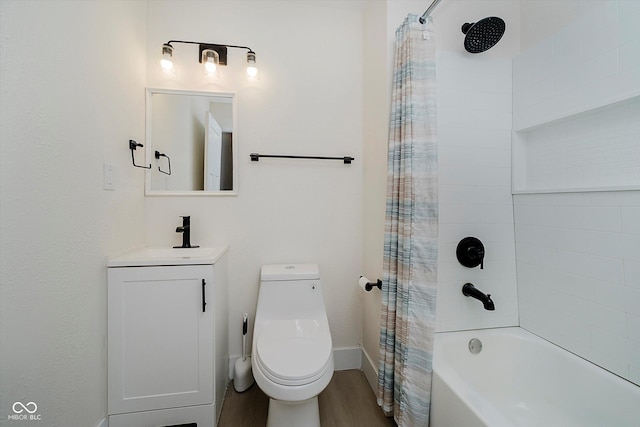 1038 W 33rd St, Indianapolis, IN 46208 - full bath featuring wood finished floors, shower / bath combination with curtain, and vanity
