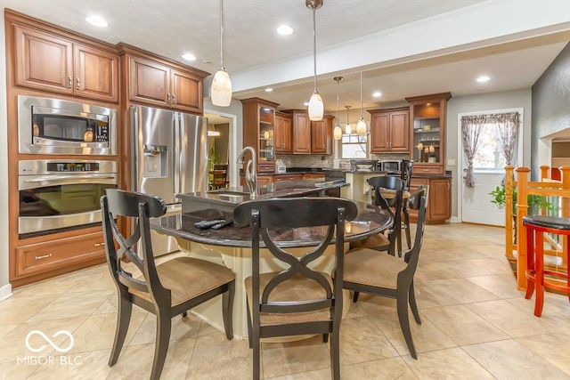 2457 N Centerline Rd, Franklin, IN 46131 - dining room with ornamental molding, baseboards, light tile patterned floors, and recessed lighting