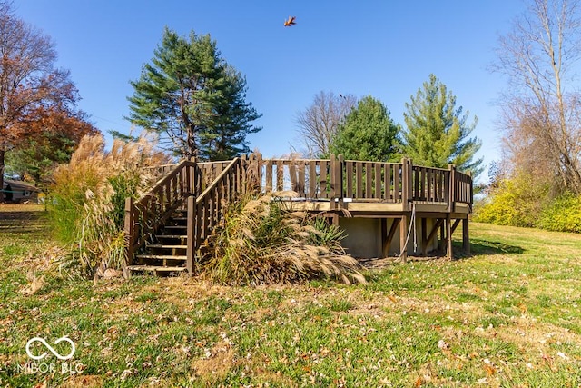 2457 N Centerline Rd, Franklin, IN 46131 - wooden deck with a lawn and stairs