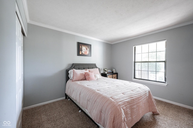 7686 Micawber Ct, Indianapolis, IN 46256 - bedroom with carpet, ornamental molding, and a textured ceiling