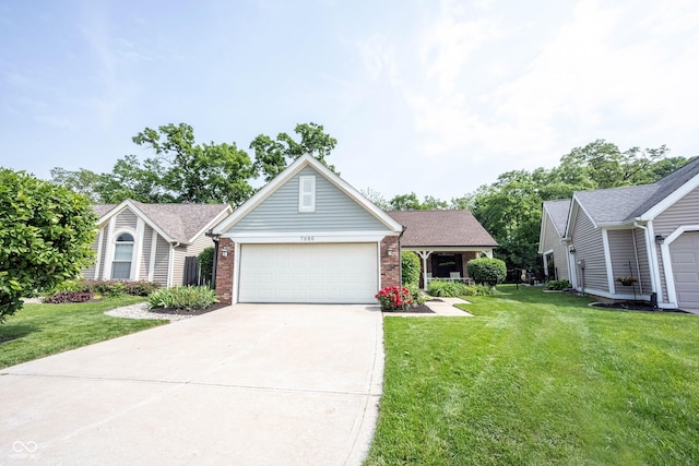 7686 Micawber Ct, Indianapolis, IN 46256 - traditional-style home with an attached garage, a front lawn, and brick siding