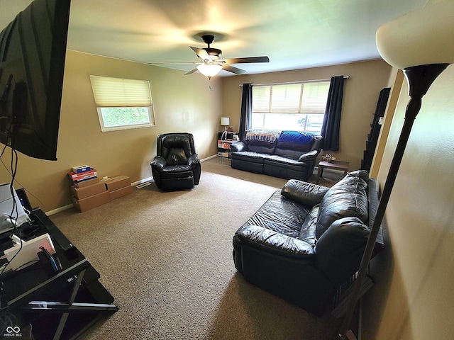 22 Brooklyn Ct, Mooresville, IN 46158 - carpeted living room with a ceiling fan, healthy amount of natural light, and baseboards
