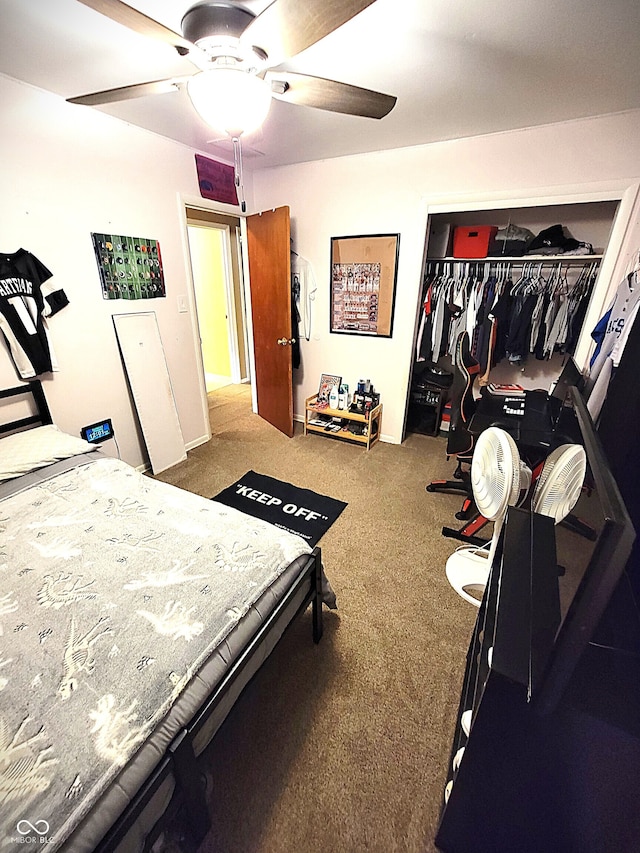 22 Brooklyn Ct, Mooresville, IN 46158 - bedroom featuring carpet floors, a closet, and a ceiling fan