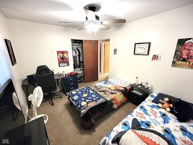 22 Brooklyn Ct, Mooresville, IN 46158 - carpeted bedroom with a desk, a closet, and ceiling fan
