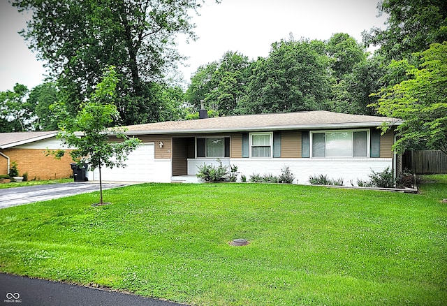 22 Brooklyn Ct, Mooresville, IN 46158 - ranch-style house featuring asphalt driveway, a garage, brick siding, and a chimney