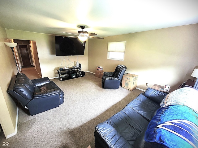 22 Brooklyn Ct, Mooresville, IN 46158 - carpeted living room featuring ceiling fan and baseboards