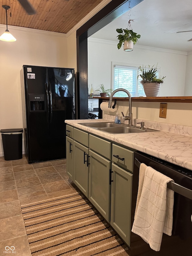 26 Oakwood Ave, North Vernon, IN 47265 - kitchen with black refrigerator with ice dispenser, dishwashing machine, a sink, ceiling fan, and gray cabinets