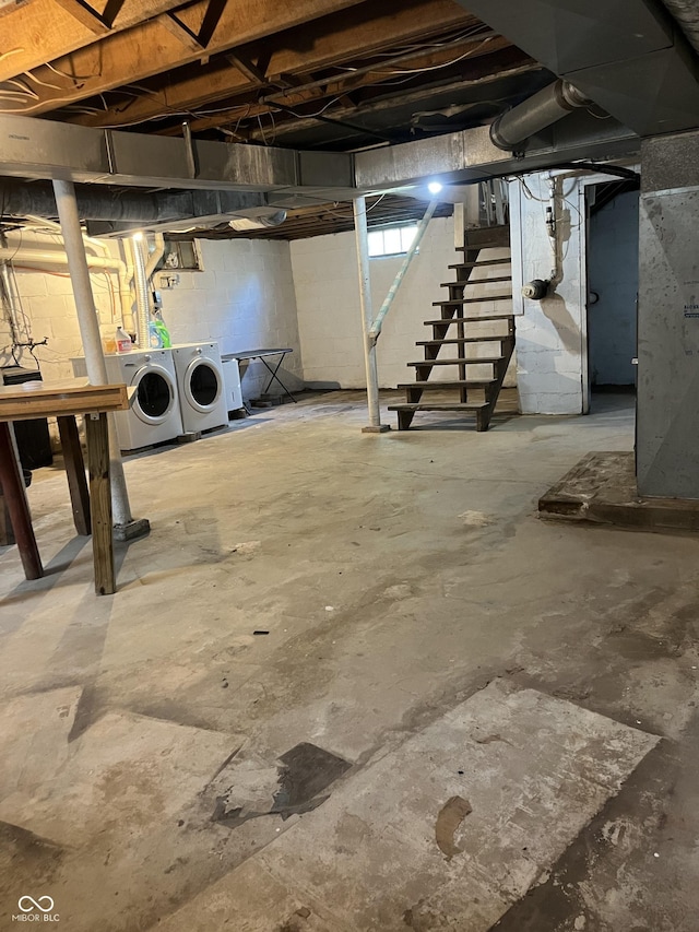 26 Oakwood Ave, North Vernon, IN 47265 - below grade area with washer and dryer and stairs