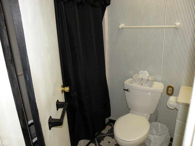 1796 N 400 W, Crawfordsville, IN 47933 - bathroom with toilet, tile patterned floors, and curtained shower