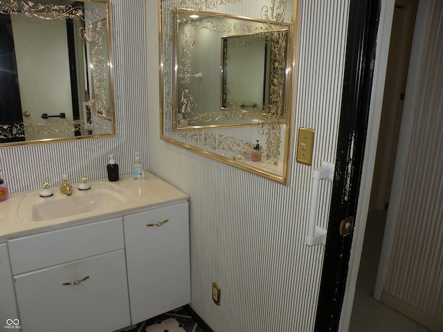 1796 N 400 W, Crawfordsville, IN 47933 - bathroom with wallpapered walls and vanity