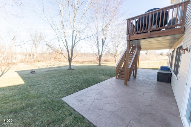 226 S Cave Creek Dr S, Bloomington, IN 47403 - view of green lawn with a patio area, stairs, and a wooden deck