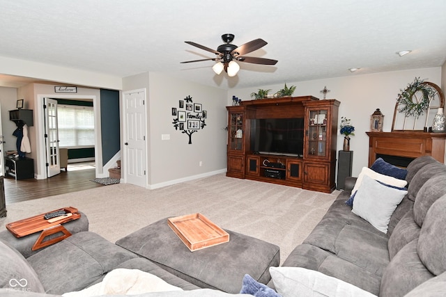 1744 Salina Dr, Avon, IN 46123 - carpeted living area with a ceiling fan and stairway