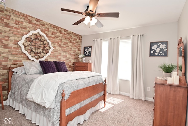 1744 Salina Dr, Avon, IN 46123 - bedroom with brick wall, light colored carpet, and ceiling fan