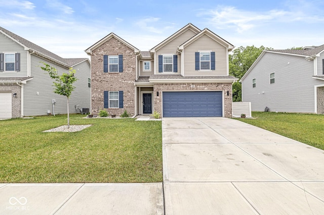 126 Winding Brook Way, Pendleton, IN 46064 - view of front of home with brick siding, driveway, a garage, a front lawn, and central air condition unit