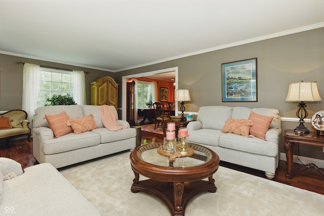9550 E State Road 46, Bloomington, IN 47401 - living area with ornamental molding, wood finished floors, and baseboards