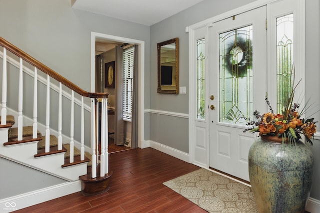 9550 E State Road 46, Bloomington, IN 47401 - entryway with stairs, dark wood-style flooring, and baseboards