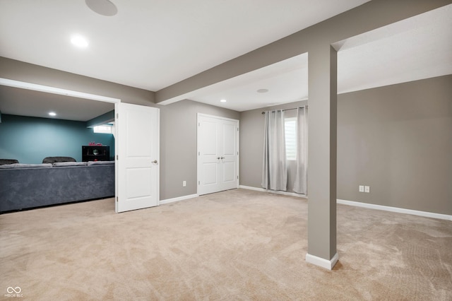 1143 Hampton Dr, Greenwood, IN 46143 - basement with light colored carpet and recessed lighting