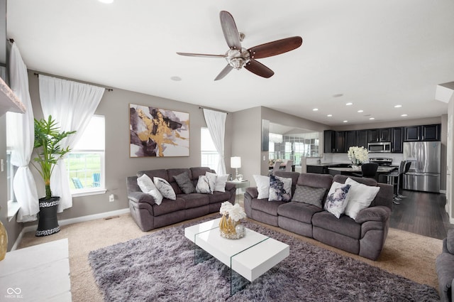 1143 Hampton Dr, Greenwood, IN 46143 - living room with ceiling fan, plenty of natural light, and recessed lighting