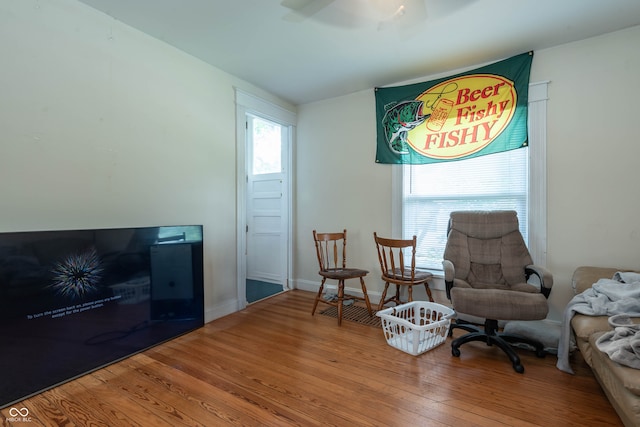 308 S Madison St, Bloomington, IN 47403 - sitting room featuring wood finished floors and a ceiling fan