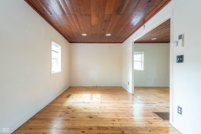 308 S Madison St, Bloomington, IN 47403 - unfurnished room with wood ceiling, light wood finished floors, crown molding, baseboards, and recessed lighting