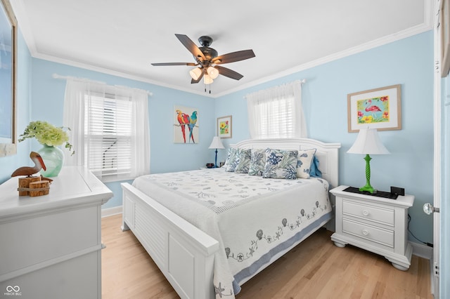 188 Maple Ln, Franklin, IN 46131 - bedroom featuring multiple windows, light wood-style flooring, crown molding, and ceiling fan